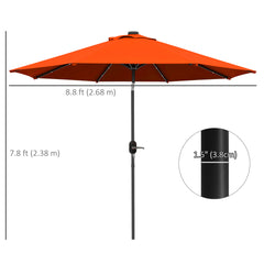 Outsunny 2.7m Outdoor Patio Garden Umbrella Parasol with Tilt Crank and 24 LEDs Lights, Orange