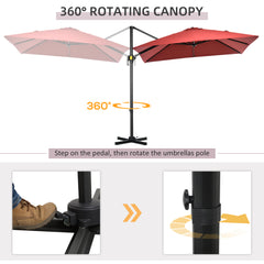 Outsunny 2.5 x 2.5m Patio Offset Parasol Umbrella Cantilever Hanging Aluminium Sun Shade Canopy Shelter 360√Ç¬∞ Rotation with Crank Handle and Cross Base, Wine Red