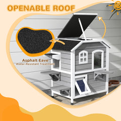 PawHut√Ç 2-story Cat House Outdoor, Weatherproof√Ç Wooden Cat Enclosure for Feral Cats with Escape Door, Openable Roof, Jumping Platforms, Grey