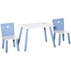 HOMCOM 3 Pcs Kids Table & Chairs Set w/ Wood Legs Safe Corners Cute Stars Seating Mini Furniture Home Playroom Bedroom Dining Room Blue