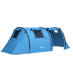 Outsunny Four Man Duo Room Tunnel Tent, with Accessories - Sky Blue