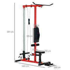 SPORTNOW Pull Up Station, Power Cage with Adjustable Seat, for Home Gym - Red