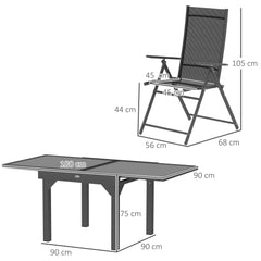 Outsunny 7 Piece Outdoor Dining Set with Extendable Table and 6 Folding Chairs for Patio, Balcony, Deck, Grey