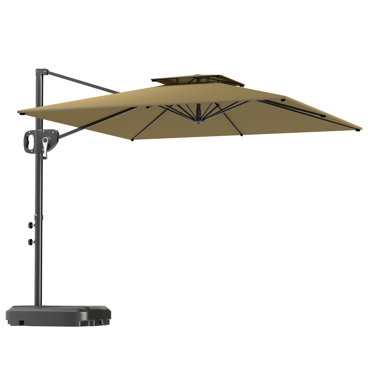 Outsunny Cantilever Parasol with Weighted Base Double Top Garden Parasol Square Hanging Patio Umbrella with Crank Tilt Khaki