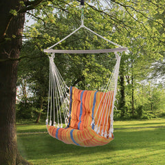 Outsunny Outdoor Hanging Rope Chair with Soft Padded Seat & Backrest, Garden Hammock Chair with Wooden Support Bar Cotton Cloth, Portable Garden Chair for Patio & Tree, Orange