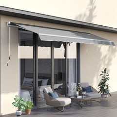 Outsunny Awning Canopy Manual Retractable Porch Sun Shade Shelter 3 x 2m Light Grey