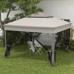 Outsunny 3.25 x 3.25m Deluxe Metal Gazebo, with Curtains - Brown and Grey