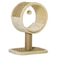 PawHut 56cm Cat Tree for Indoor Cats, with Scratching Post, Tunnel, Toy Ball - Beige