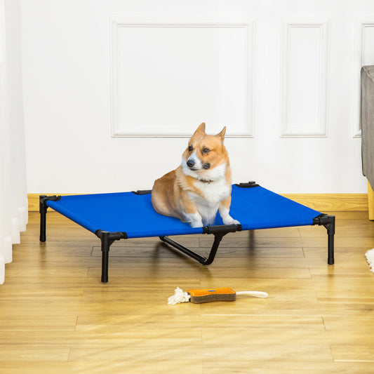 PawHut Raised Dog Bed Cat Elevated Lifted Portable Camping w/ Metal Frame Blue (Large)