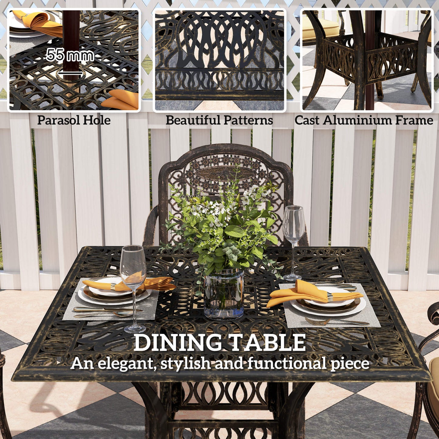 Outsunny Five-Piece Cast Aluminium Garden Dining Set - Bronze Tone