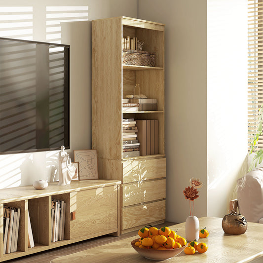 HOMCOM 180cm Tall Bookcase, with Shelves and Drawers - Wood Effect