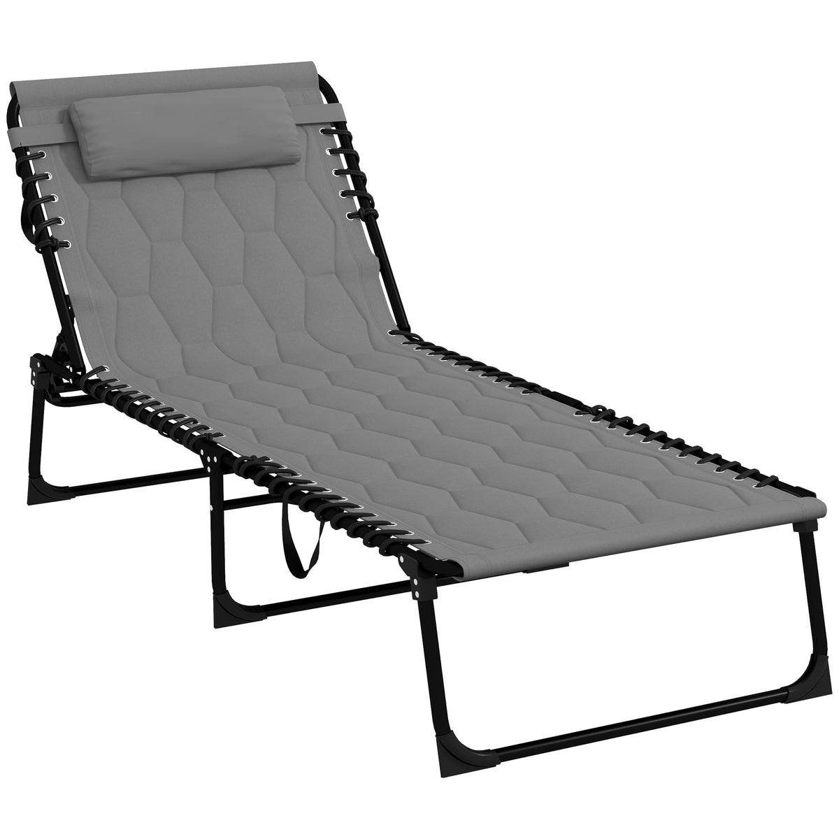 Outsunny Foldable Sun Lounger with 5-level Reclining Back, Outdoor Tanning Chair Sun Lounger with Build-in Padded Seat, Side Pocket, Headrest for Beach, Yard, Patio, Grey