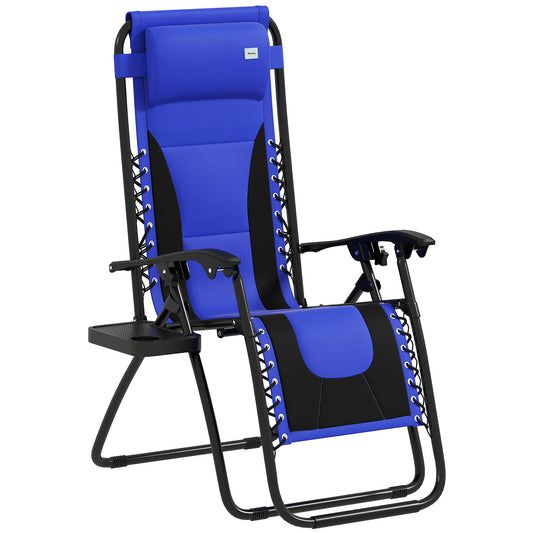 Outsunny Zero Gravity Lounger Chair, Folding Reclining Patio Chair with Padded Seat, Cup Holder, Soft Cushion and Headrest for Poolside, Camping, Blue