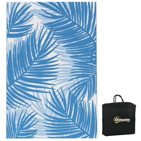 Outsunny Plastic Straw Reversible RV Outdoor Rug with Carry Bag, 182 x 274cm, Blue and Cream