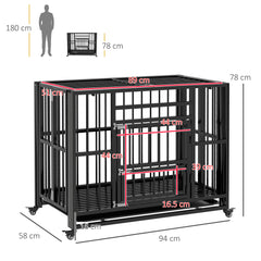 PawHut 37" Heavy Duty Dog Crate, Foldable Dog Cage, with Openable Top, Locks, Removable Tray, Wheels - Black