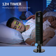 HOMCOM 39" Anion Freestanding Tower Fan Cooling for Bedroom with Oscillating, 3 Speeds, 3 Modes, 12h Timer, LED Sensor Panel, Remote Controller, 60W, Black