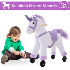 HOMCOM Kids Rocking Horse Plush Ride on Walking Unicorn Horse w/Realistic Sound Ride On Rocker with Handlebar for Age 3+ Purple