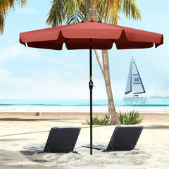 Outsunny 2.7m Patio Parasol Garden Umbrellas Outdoor Sun Shade Table Umbrella with Tilt, Crank, 8 Ribs, Ruffles, Wine Red