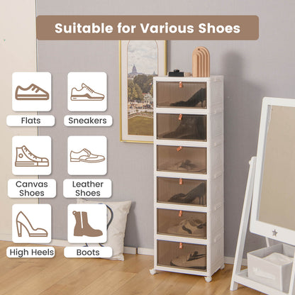 3/4/6-Tier Stackable Shoe Storage Box with Lockable Wheels-5-Tier