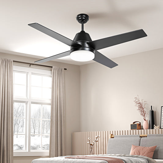 HOMCOM Ceiling Fan with LED Light, Flush Mount Ceiling Fan Lights with Reversible Blades, Remote, Black and Walnut Brown