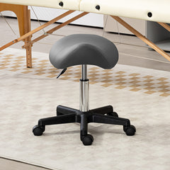 HOMCOM Saddle Stool, PU Leather Adjustable Rolling Salon Chair with Steel Frame for Massage, Spa, Beauty and Tattoo, Grey