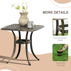 Outsunny Outdoor Patio Side Table with 38mm Dia. Umbrella Hole, Cast Aluminium Patio coffee Table, 54 x 54cm, Bronze Tone