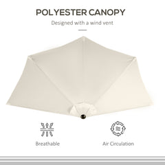 Outsunny 3(m) Half Parasol, Semi Round Umbrella with Metal Frame, Crank Handle for Balcony, Garden, Cream White