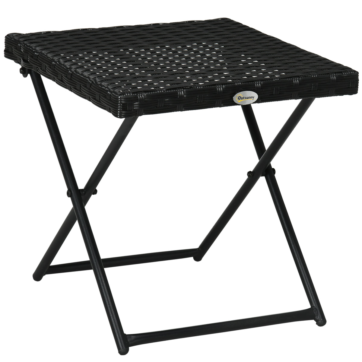 Outsunny Square PE Wicker Rattan Folding Table - Black