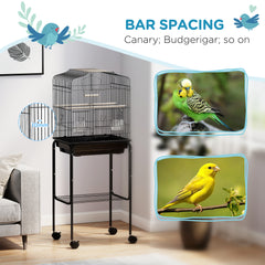 PawHut Bird Cage Budgie Cages for Finch Canary Parakeet with Stand Wheels Slide-out Tray Accessories Storage Shelf, Black