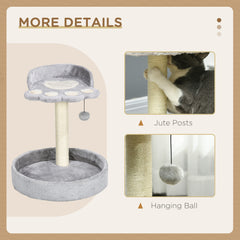 PawHut 44cm Cat Tower, Cat Tree for Indoor Cats, with Sisal Cat Scratching Post, Toy Ball - Light Grey