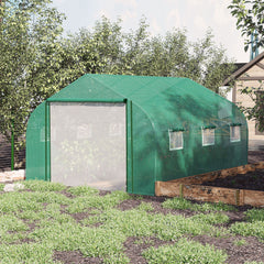 Outsunny Walk-in Polytunnel Garden Greenhouse, Outdoor Mesh Door Greenhouse with PE Cover and 6 Windows, 3.5 x 3 x 2m, Green