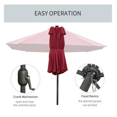 Outsunny 4.4m Double-Sided Sun Umbrella Patio Parasol LED Solar Lights Red