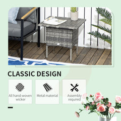 Outsunny Rattan Side Table, Outdoor Coffee Table with Plastic Board Under the Full Woven Table Top for Patio, Garden, Balcony, Mixed Grey