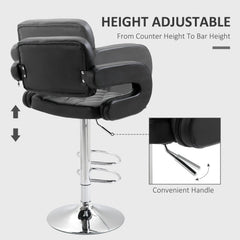 HOMCOM PU Leather Upholstered Swivel Bar Stool, Height Adjustable with Back, Armrest, Footrest, Black