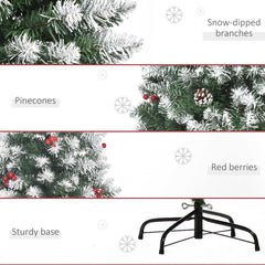 HOMCOM 6FT Artificial Christmas Tree Xmas Pencil Tree with Red Berries and Pinecones Holiday Home Indoor Decoration with Foldable Feet, Green