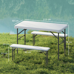 Outsunny 3 Piece 4ft Folding Picnic Table and Bench Set, Portable HDPE Camping Table and Chairs with Carrying Handle for Indoor Outdoor, Dining, Camping, Picnic, BBQ, Party, Light Grey