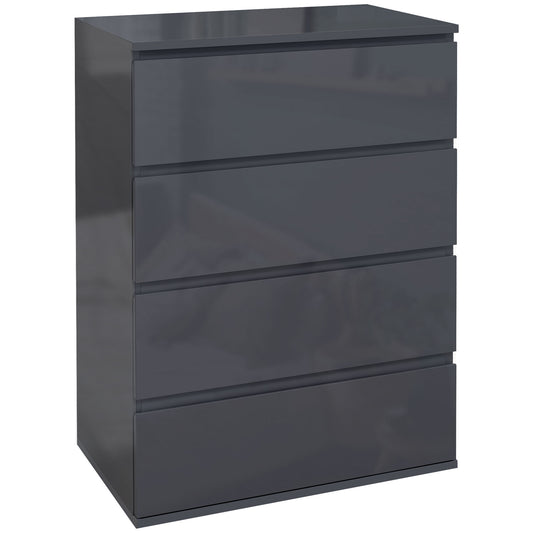 HOMCOM High Gloss Chest of Drawers, 4-Drawer Storage Cabinets, Modern Dresser, Storage Drawer Unit for Bedroom