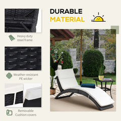 Outsunny Outdoor Foldable PE Rattan Sun Lounger with Soft Padded Cushion, Ergonomic Curved Design Sun Bed for Balcony, Garden, Black