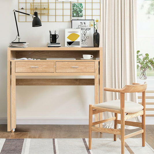 Extending Console Table with 2 Drawers for Bedsits, Flats or Apartments-Nature