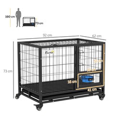 PawHut Heavy Duty Dog Crate on Wheels w/ Bowl Holder, Removable Tray, Openable Top, Detachable Door, for M, L Dogs