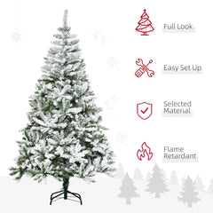 HOMCOM 6 Ft Snow Flocked Artificial Christmas Tree Xmas Pine Tree with Realistic Branches, Auto Open and Steel Base, Green