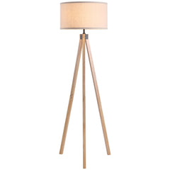 HOMCOM Floor Lamp with Elegant Wood Tripod, Free Standing E27 Bulb Lamp Versatile Use For Home Office - Beige