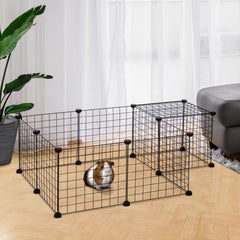 PawHut DIY Pet Playpen Metal Wire Fence 12 Panel Enclosure Indoor Outdoor Guinea Pig Bunny Small Animals Cage Black