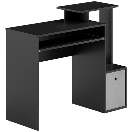 HOMCOM Computer Desk with Sliding Keyboard Tray Storage Drawer Shelf Home Office Workstation Black