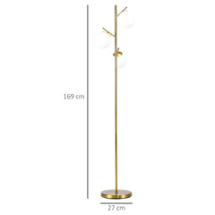 HOMCOM 3-Light Tree Floor Lamps for Living Room, Modern Standing Lamp for Bedroom with Globe Lampshade, Steel Base, Bulb not Included, Gold Tone