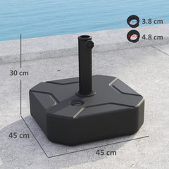 Outsunny Square Garden Parasol Base, Garden Umbrella Stand Heavy Duty Parasol Base, Filled Up to 25kg with Stand or 20kg with Water for Garden, Poolside, Black