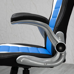 HOMCOM Computer Gaming Chair, Office Desk Swivel Chair, PU Leather Racing Chair with 90√Ç¬∞ Flip-up Armrest, Adjustable Height and Rolling Wheels, Blue