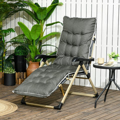 Outsunny Padded Garden Lounger, with Seven-Position Back and Footrest - Grey