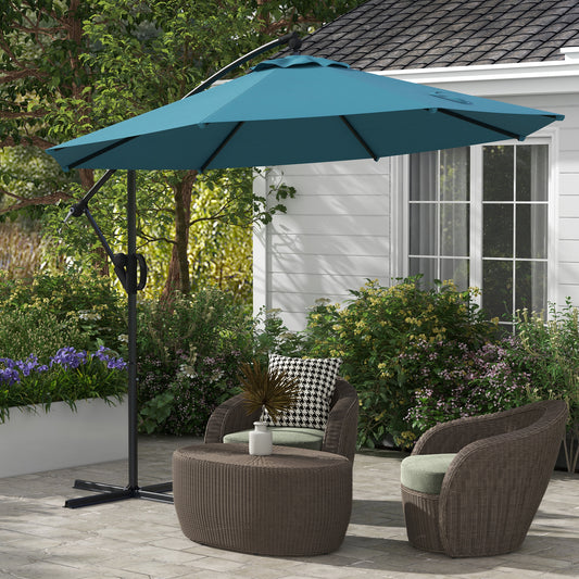 Outsunny 3m Offset Cantilever Parasol Umbrella, with Cross Base - Blue