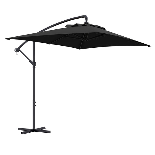 Outsunny 3m Cantilever Overhanging Parasol, with Cross Base - Black